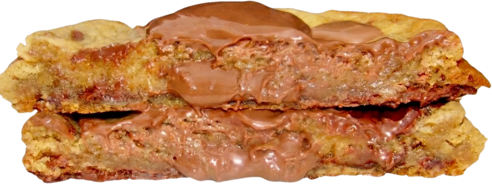 Nutella Stuffed cookie halves showing the molten centre
