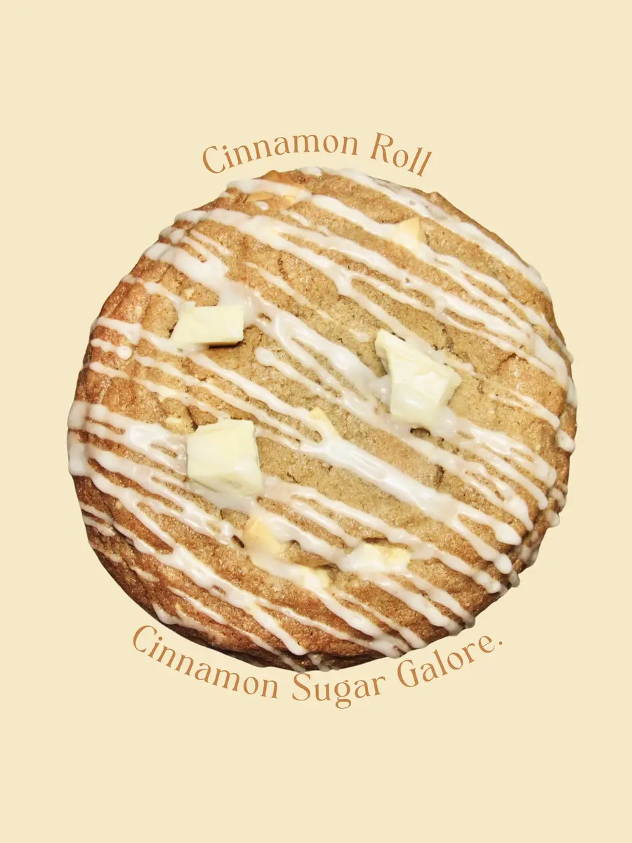 Cinnamon Roll cookie drizzled with vanilla glaze