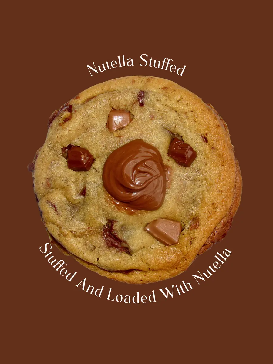 Nutella Stuffed cookie with a Nutella swirl on top