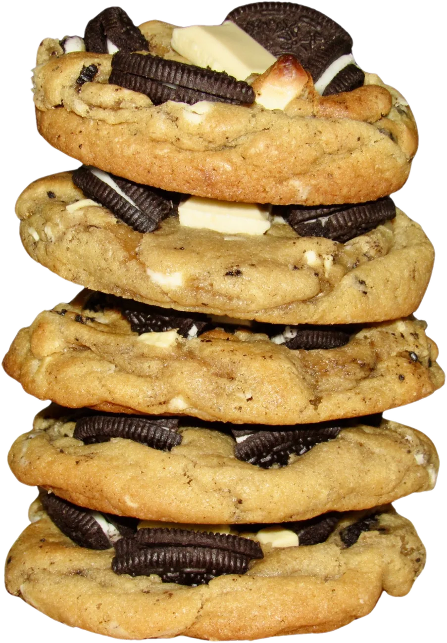 A tall stack of Cookies and Cream cookies